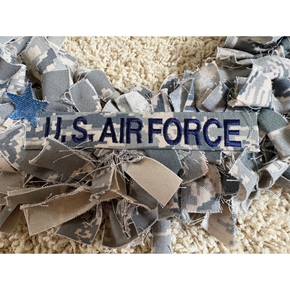 Handmade US Air Force ABU Digital Camo Rag Wreath Patriotic Military Decor 17in